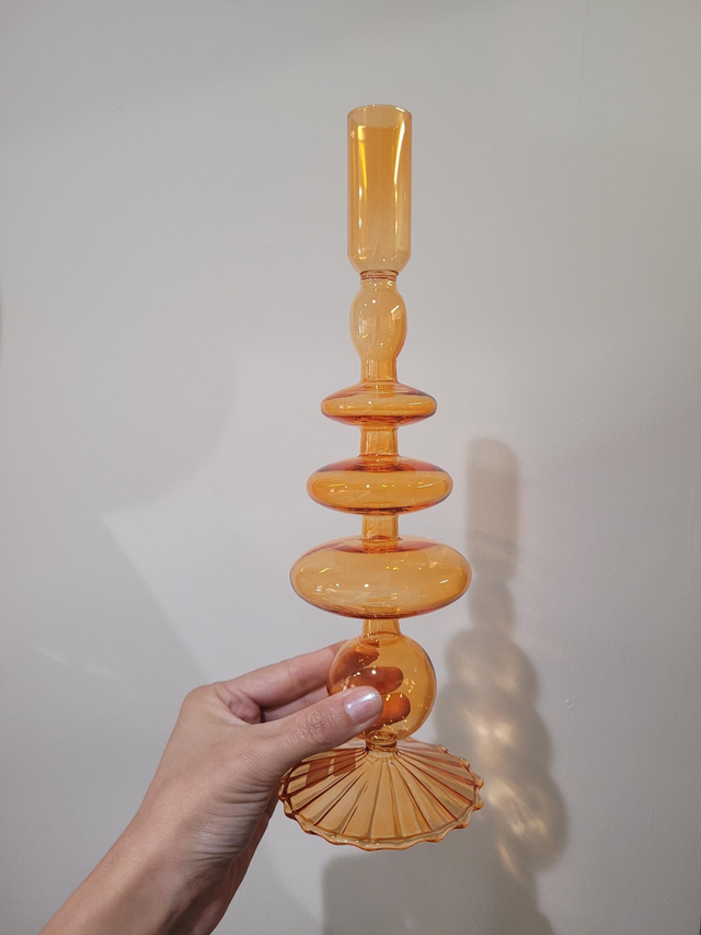 Tall glass candlestick holder - Orange - HE-038