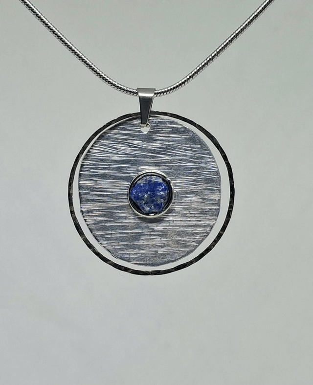 Hammered Disc with Lapis Lazuli Stone 