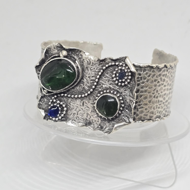 Ultra Chunky Plated Brass Seaglass Bangle Cuff