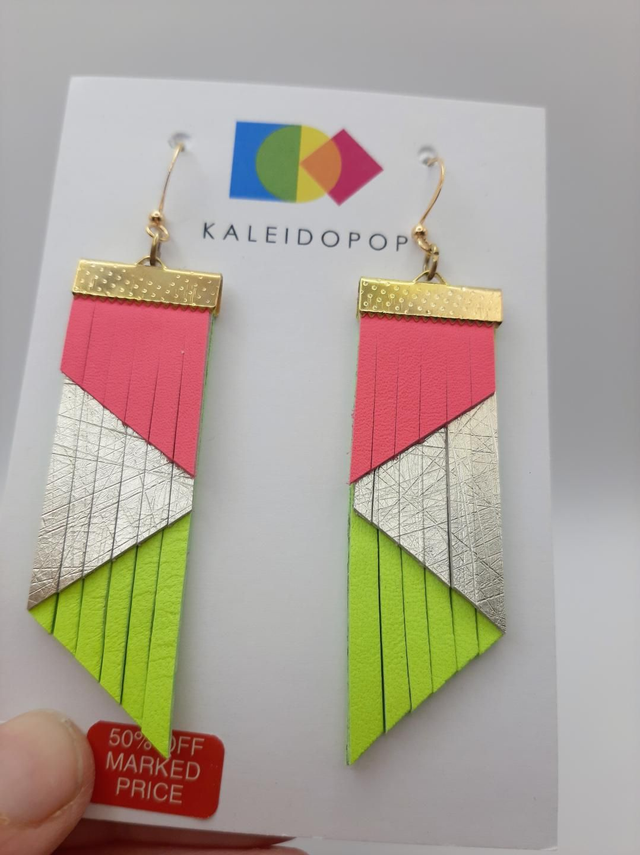 SALE! Fringed earrings  - pink / acid yellow 