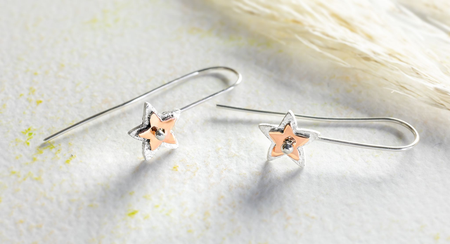Pendientes de estrellas hechos a mano en playa 925 y cobre