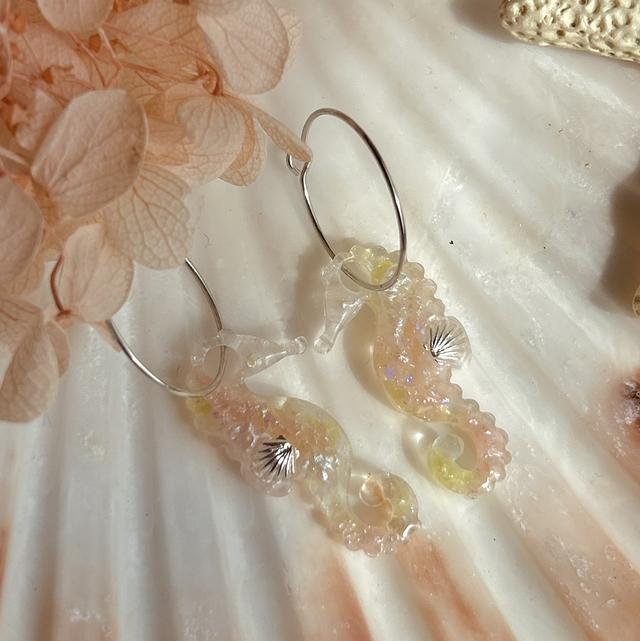 Seahorse Hoop Earrings Stainless Steel Pink