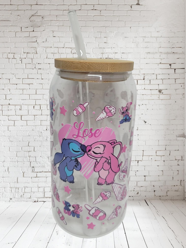 Gourde avec paille en verre stitch et angel