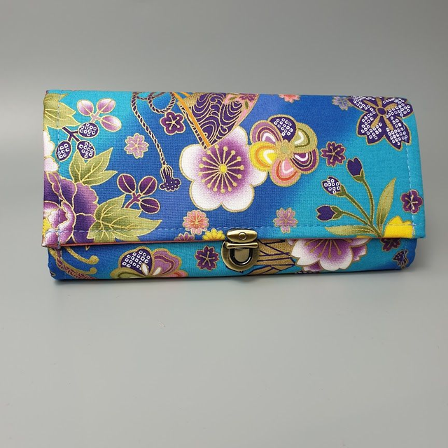 Portefeuille Long à fermoir "Akane" bleu turquoise