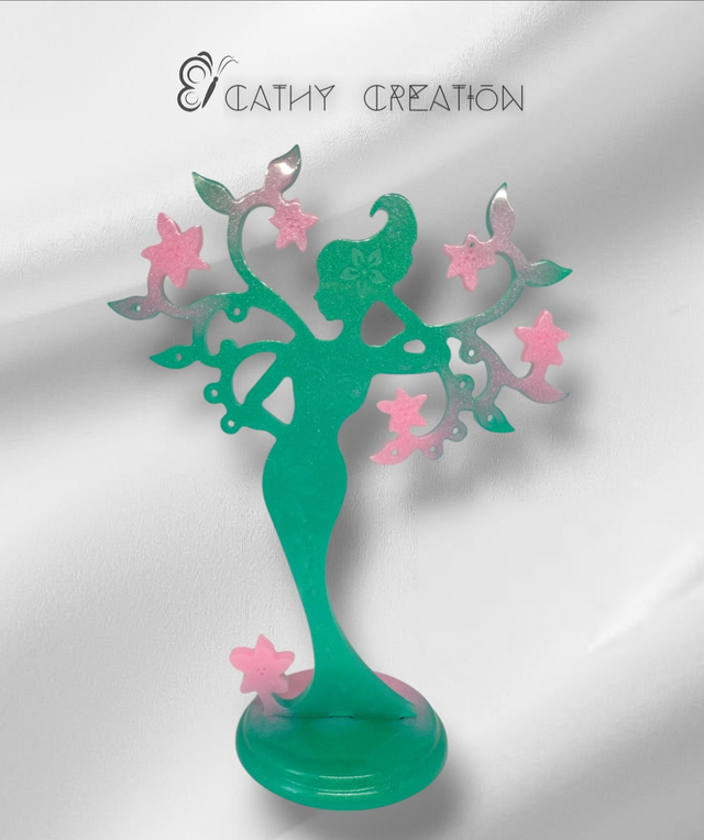 Support Bijoux rose et vert 