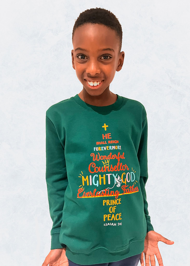 Names of Jesus Sweatshirt in Green -  Isaiah 9:6 [KIDS]