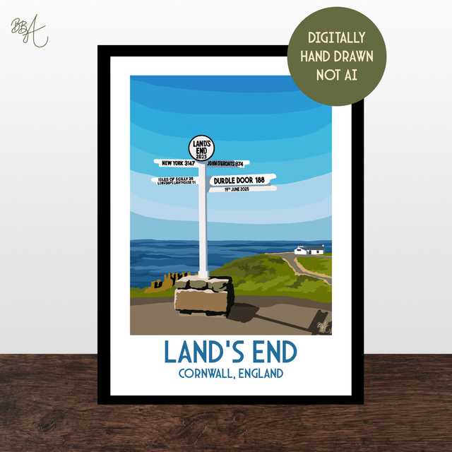 Land's End, Cornwall, Travel Poster Print – Vintage Style Wall Art