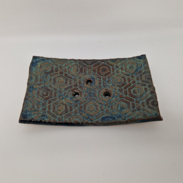 Geometric Blue Brown Pattern Soap Dish  