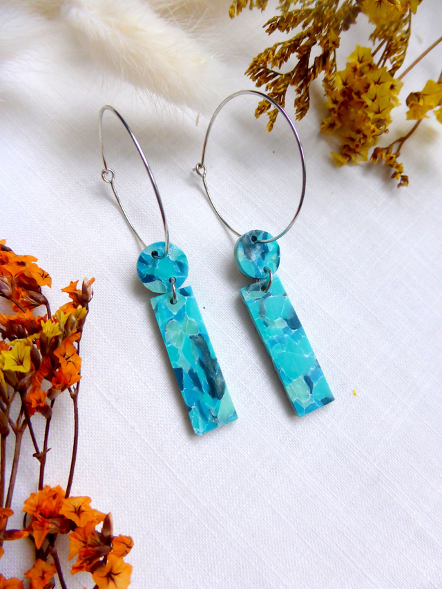 Boucles d'oreilles créole - Océan de Mosaïque