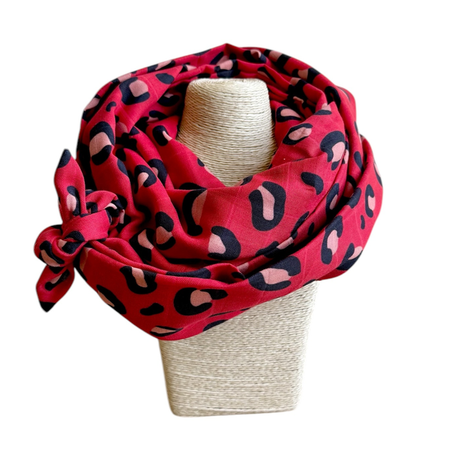 Echarpe 180 cm de long - LÉOPARD - rouge et rose