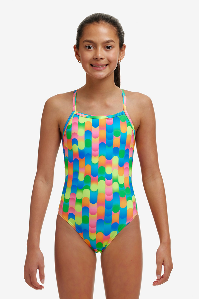 GIRL'S FUNKITA BLOCKED DOTTY TIE ME TIGHT ONE PIECE