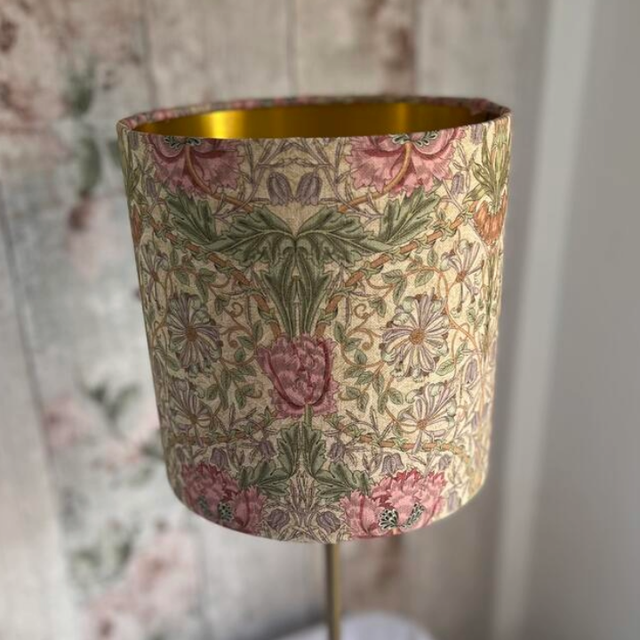 William Morris Floral Drum Lampshade (Brushed Gold Lining)