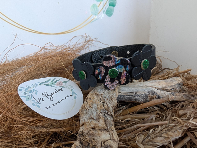 Bracelet adulte marguerite noir gris