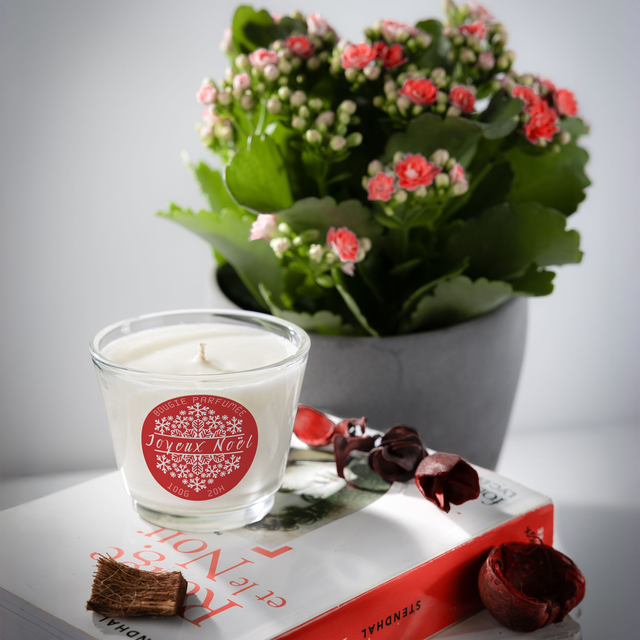 Bougie artisanale parfumée en cire de soja avec étiquette personnalisée - Cadeau pour Noël, Nouvel An, Fêtes de fin d'année, 100g (JN01)