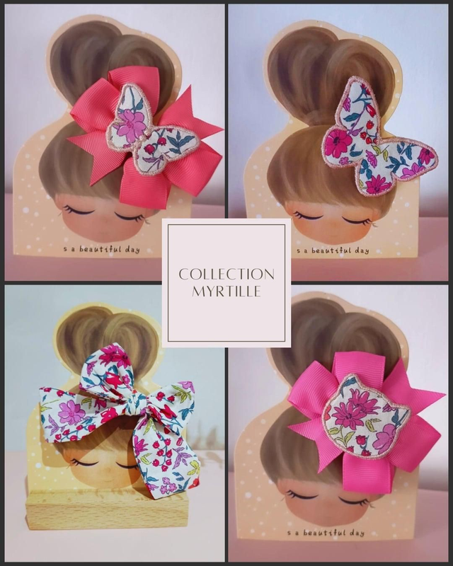 Barettes et élastiques fleuries " Collection Myrtille "