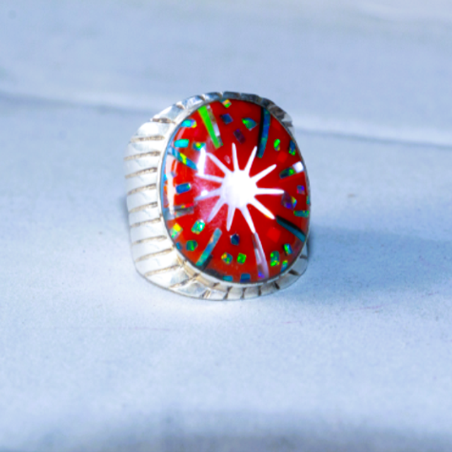 Bague Galaxy SUNNY RED argent massif et pierres naturelles 
