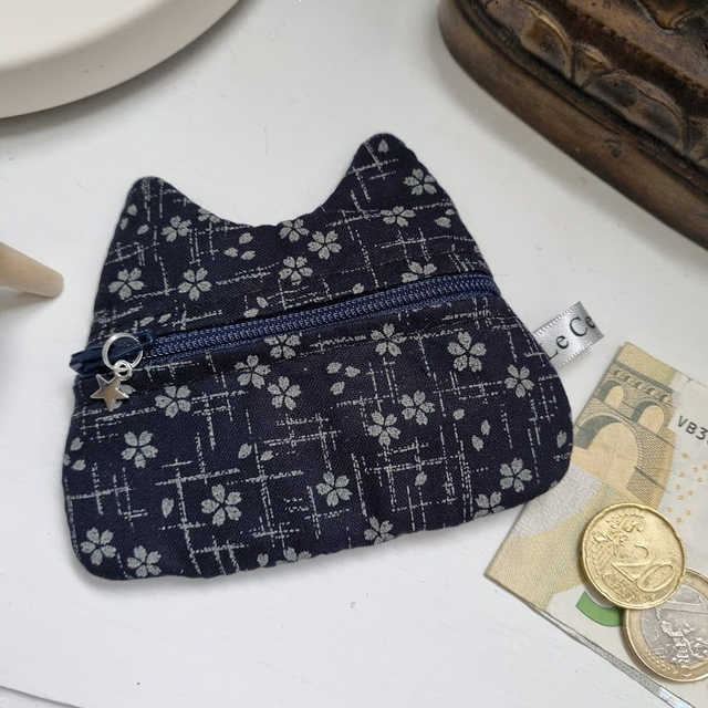 Porte-monnaie/cartes Chat &quot;Keiko&quot; bleu marine