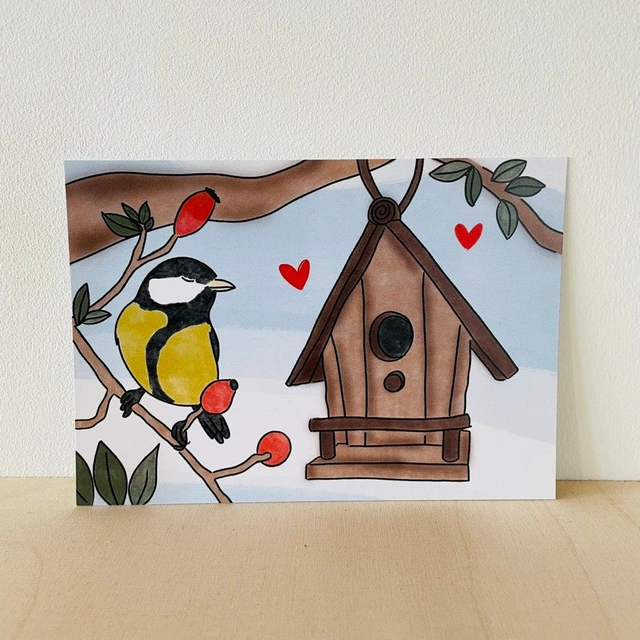 Ansichtkaart vogelhuis: nieuwe woning, 10 x 15 cm
