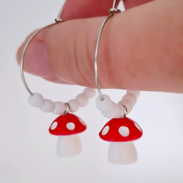 Mushroom hoop earrings pair