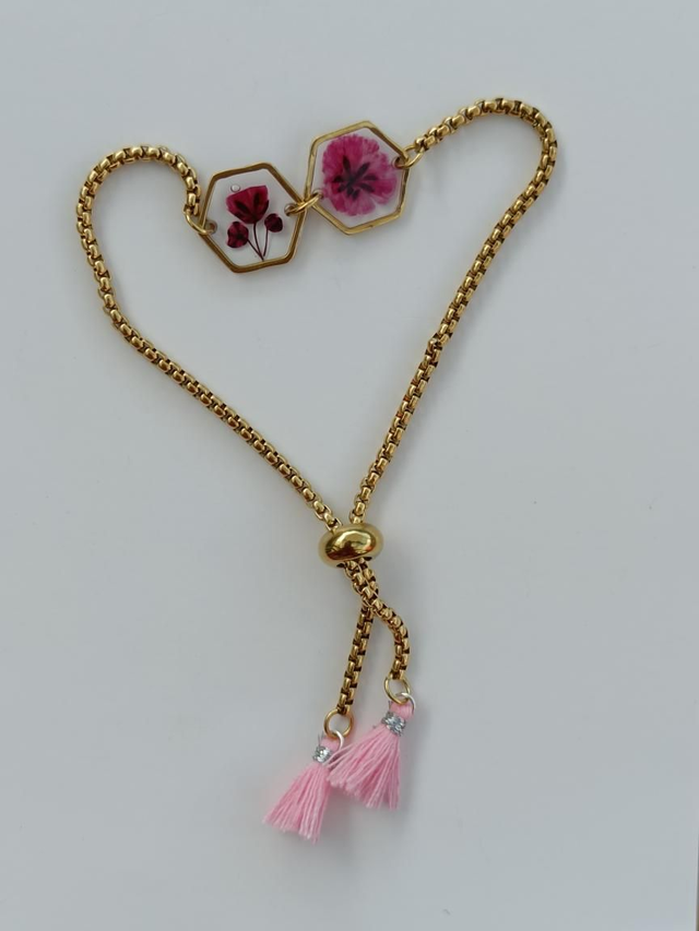 Bracelet double pompons roses 