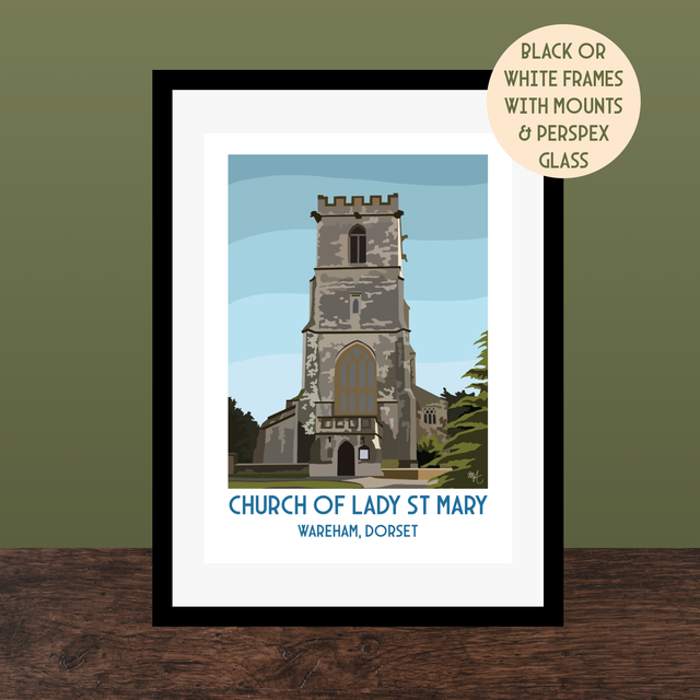 Church of Lady St Mary, Wareham, Travel Poster Print - Vintage Style Dorset Wall Art