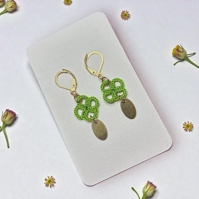 Boucles d'oreilles en dentelle de frivolité et breloque