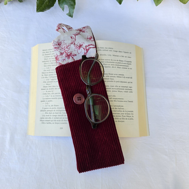 Étui souple à lunettes ,en velours doublé de tissu coton imprimé