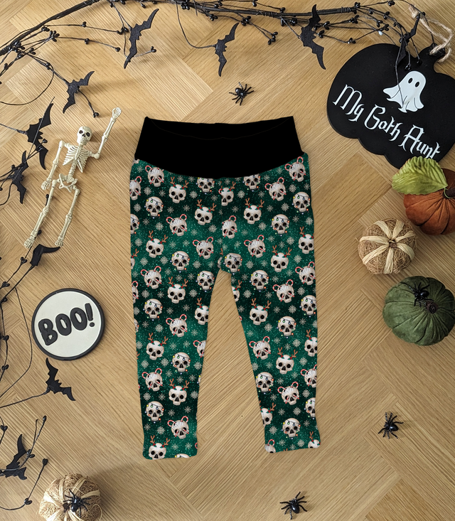 Christmas Green Skulls Childrens Leggings