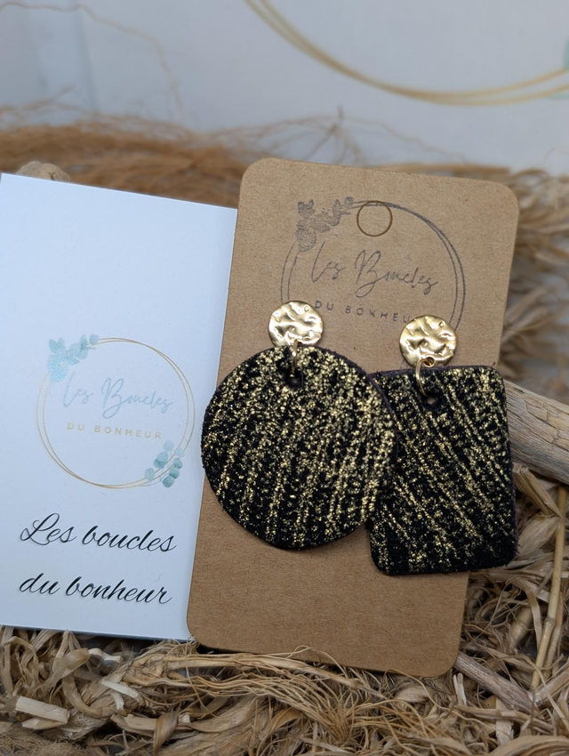 Boucles d'oreilles Asymétrique doré noir as022