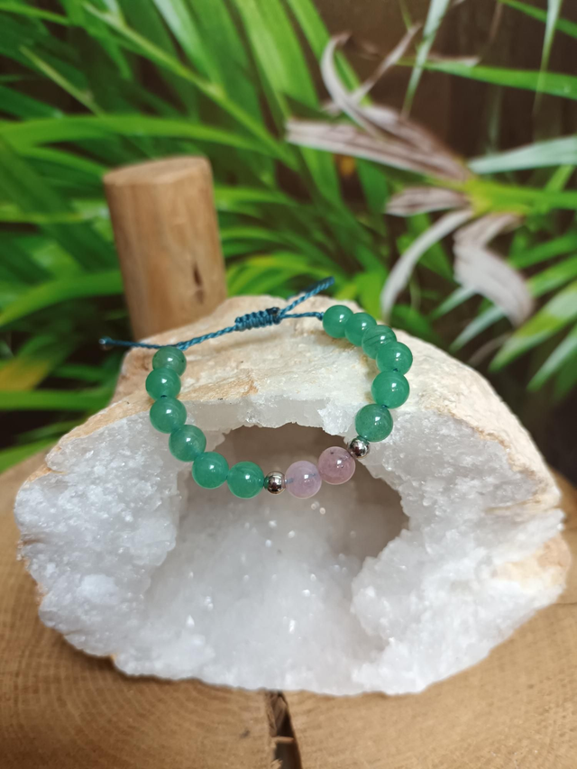 Bracelet en aventurine verte et quartz rose