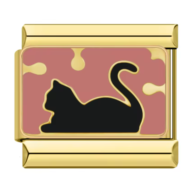 Charm Charm Gato Negro con Fondo Rosa Dorado