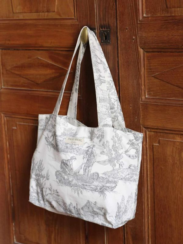 Cabas en toile de Jouy gris