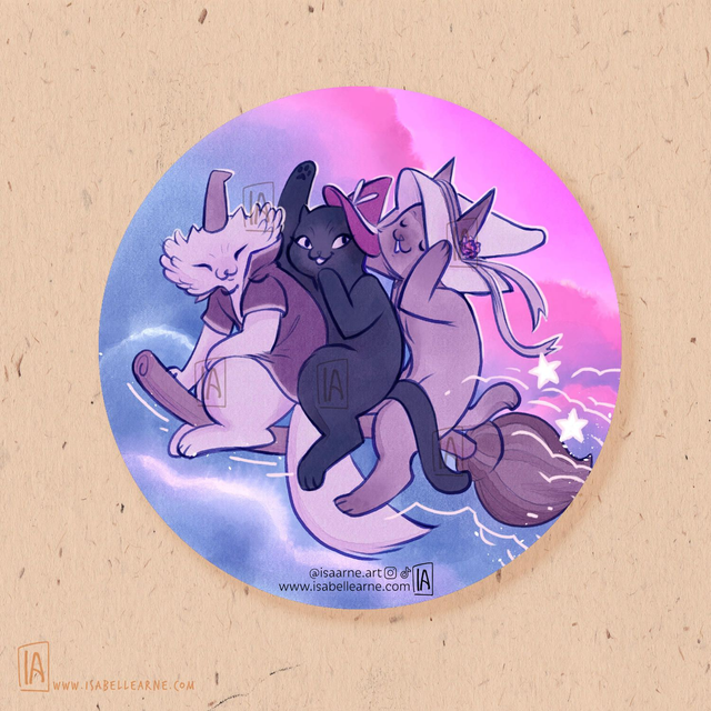 Sticker - les trois chats sur un balais