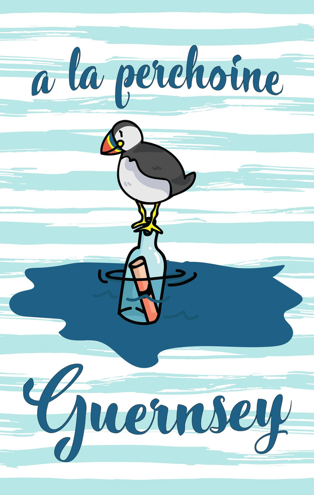 002 TEA TOWEL - PUFFIN MESSAGE IN A BOTTLE