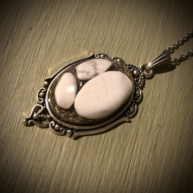 White Howlite Crystal Energy Pendant - Classical Design