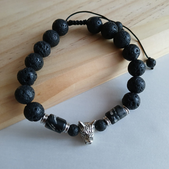 Heren armband "Wolf" met Picasso Jaspis en Lavasteen (2.029)