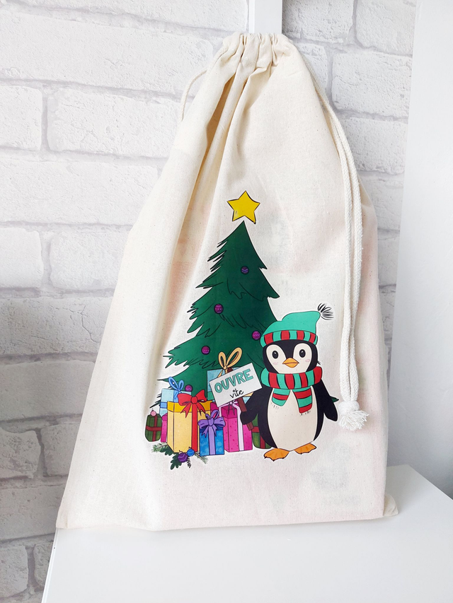 Pochon tissu illustré "Ouvre vite"| Emballage cadeau réutilisable & éco-responsable