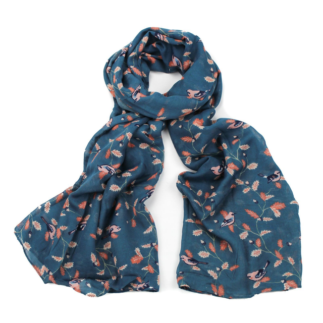 Hazel and Pip Cornwall Teal Jay Bird Scarf 