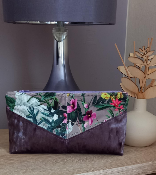 Purple Floral Velvet Bag / Pouch