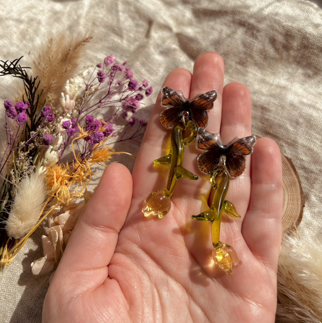 Red Admiral Butterfly and Tulip Stud Earrings