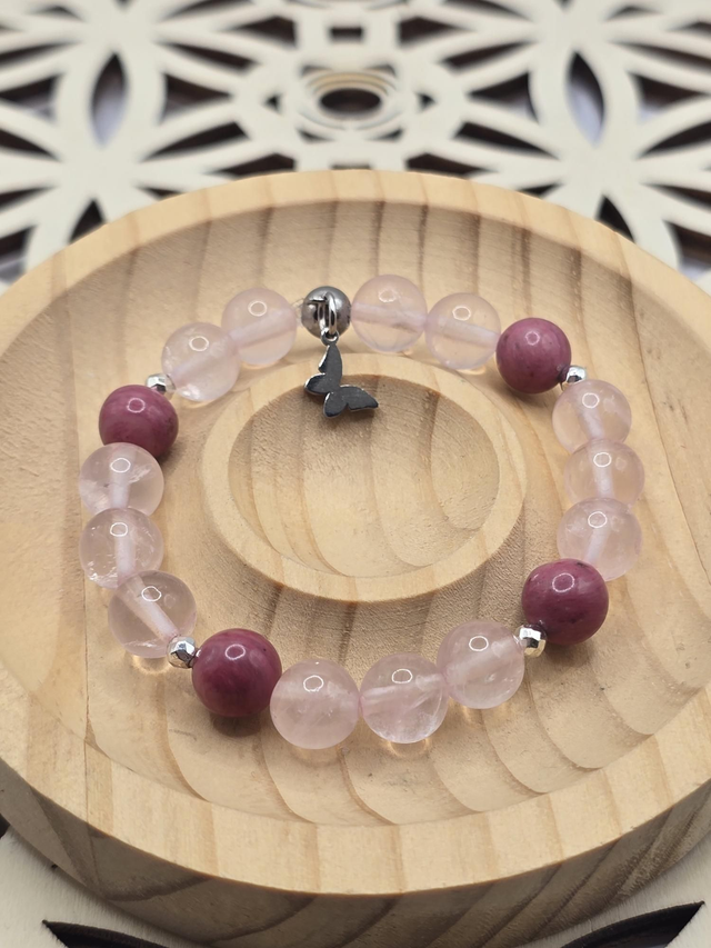Bracelet enfant Rhodonite et Quartz rose 