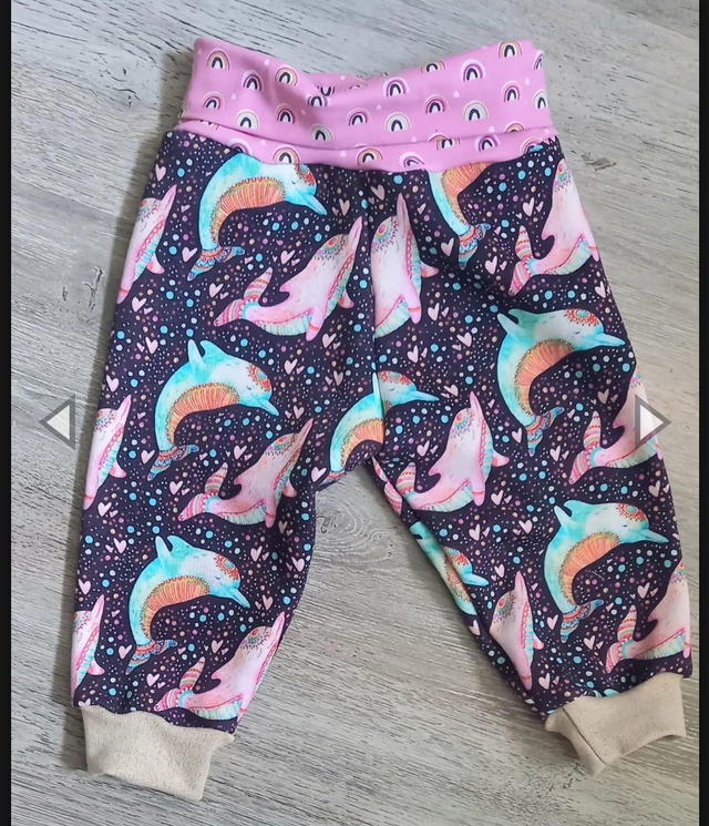 D*    9/12 Pantalon évolutif Sarouel CHAUD "dauphins"  jersey stretch gratté polaire