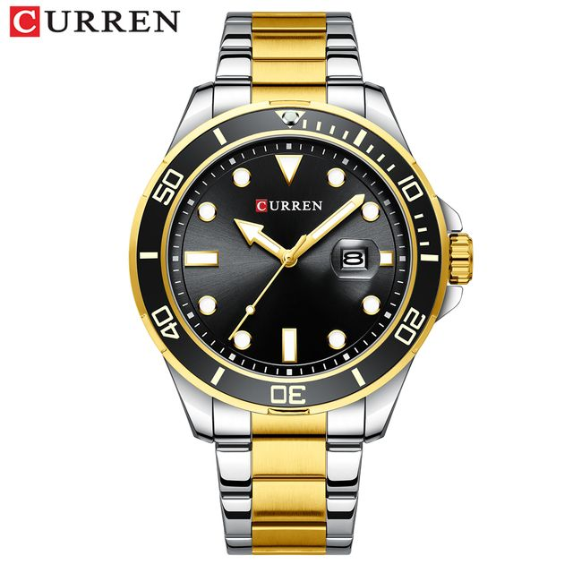 Orologio Curren in acciaio inossidabile con datario nero e oro