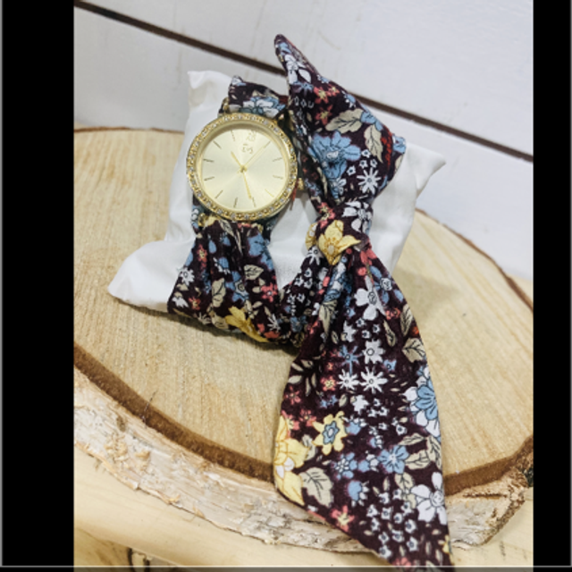 Montre à nouer petites fleurs foncé 