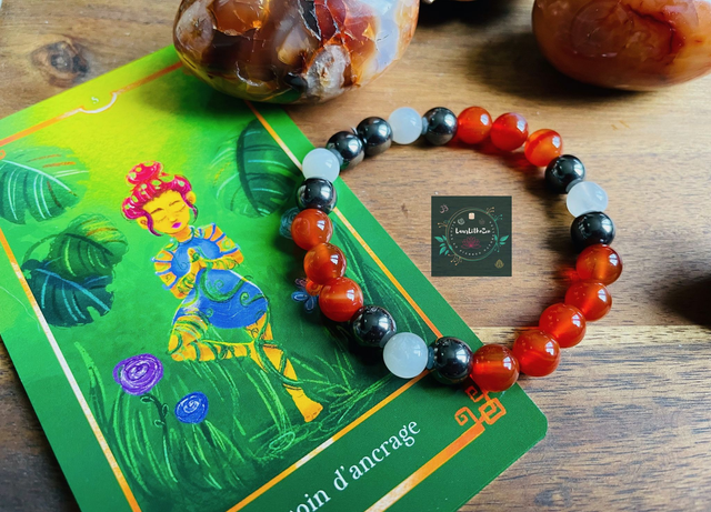 Bracelet en Cornaline, Hématite et pierre de lune
