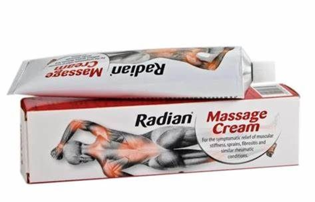 radian massage cream for the symptomatic relief of musculare stiffness,sprains,fibrositis and similar rheumatic consitions