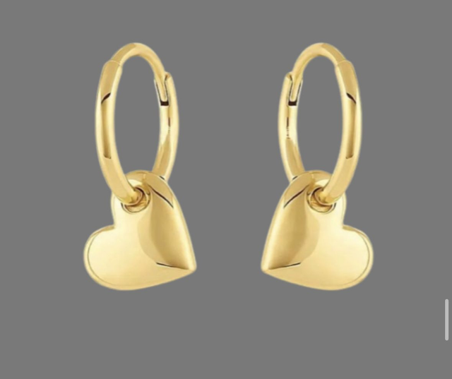 Gold Plated 10mm Heart Charm Hoops