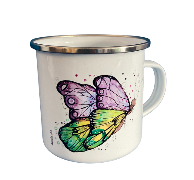 Emailletasse "Lila Schmetterling"