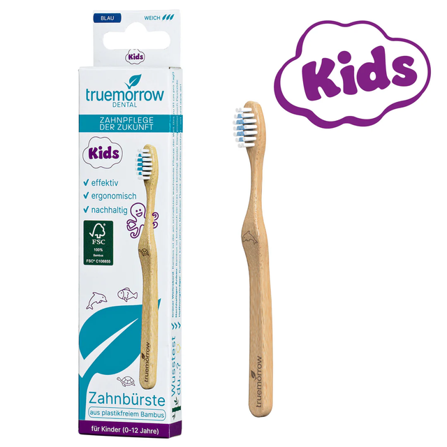 Truemorrow Bambus-Zahnbürste für Kinder Blau / Weich