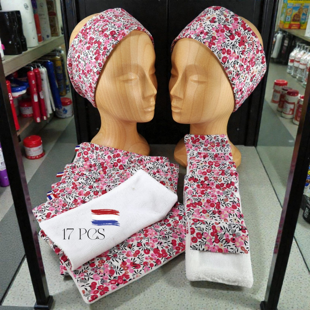 Kit Beauté 17 Pièces – Coton et Bambou Motif Fleurs rouges